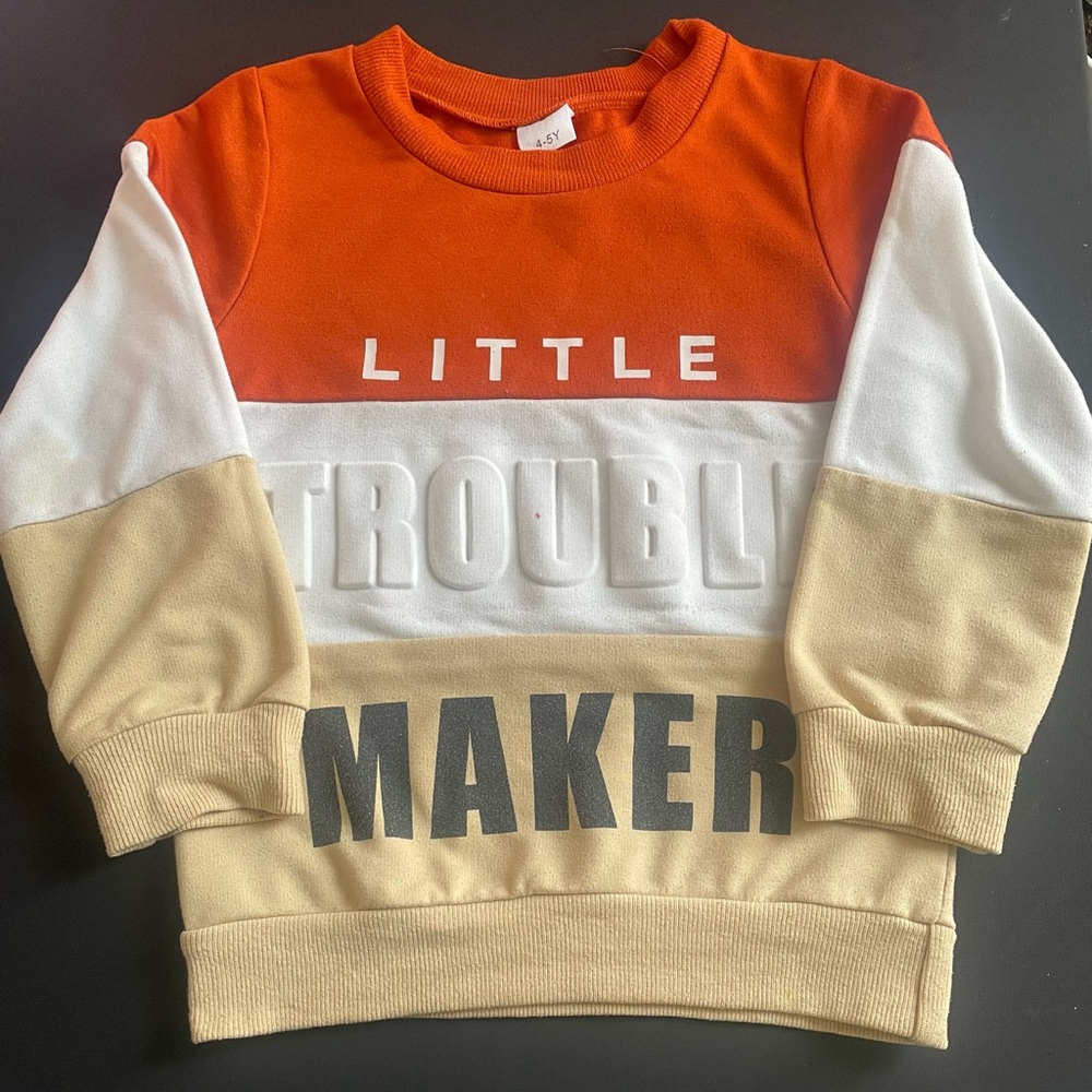 Little Trouble Maker Kids Sweatshirt - Orange, White, Tan